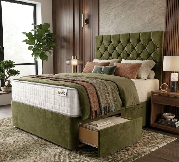 Modern Divan bed in Saphire Plush velvet colour 