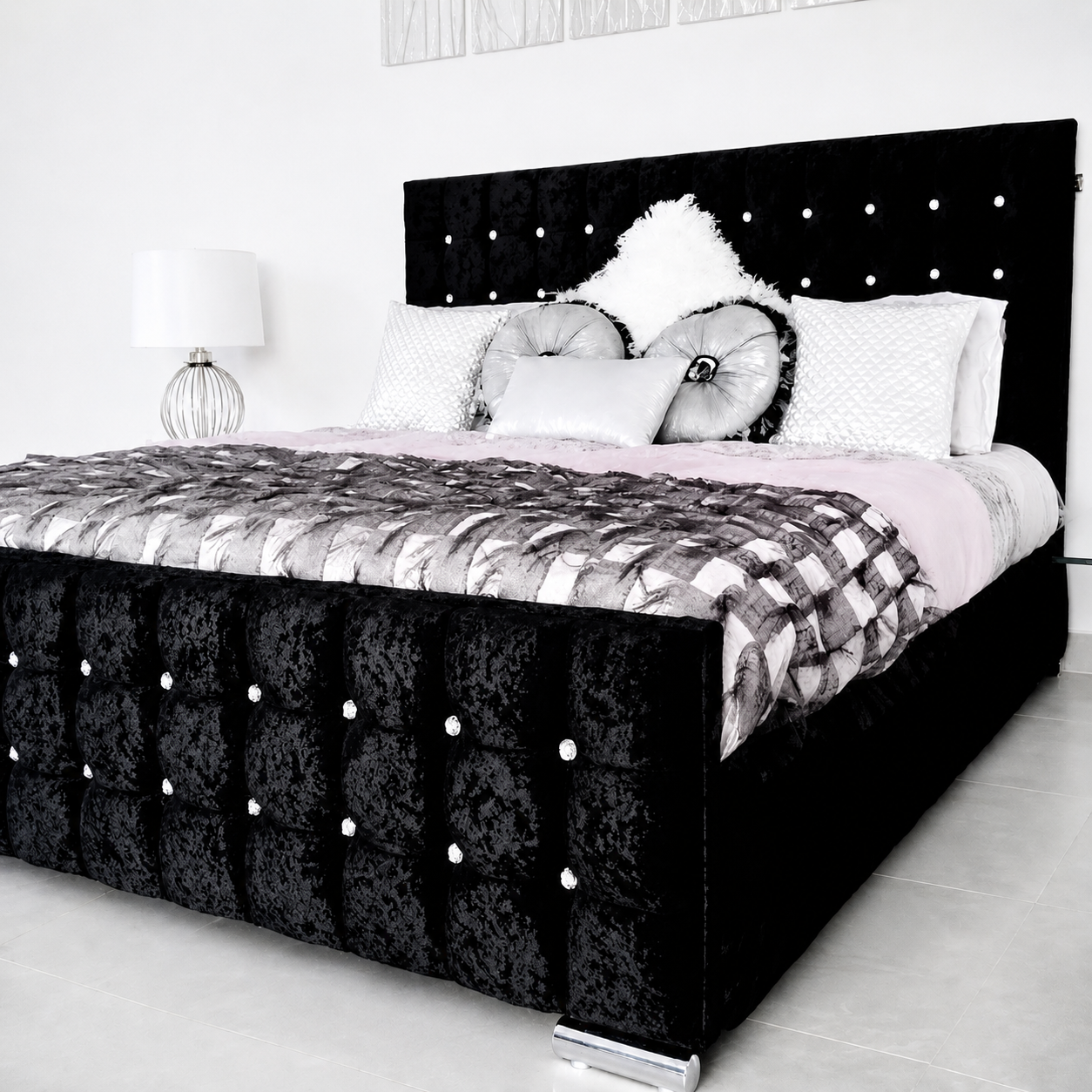 cubed bed in black crush velvet colour