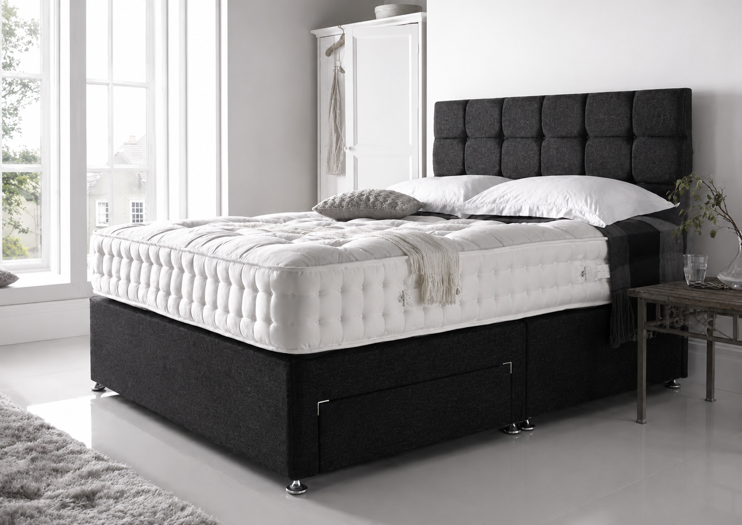 Divan bed in steel plush velvet colour 