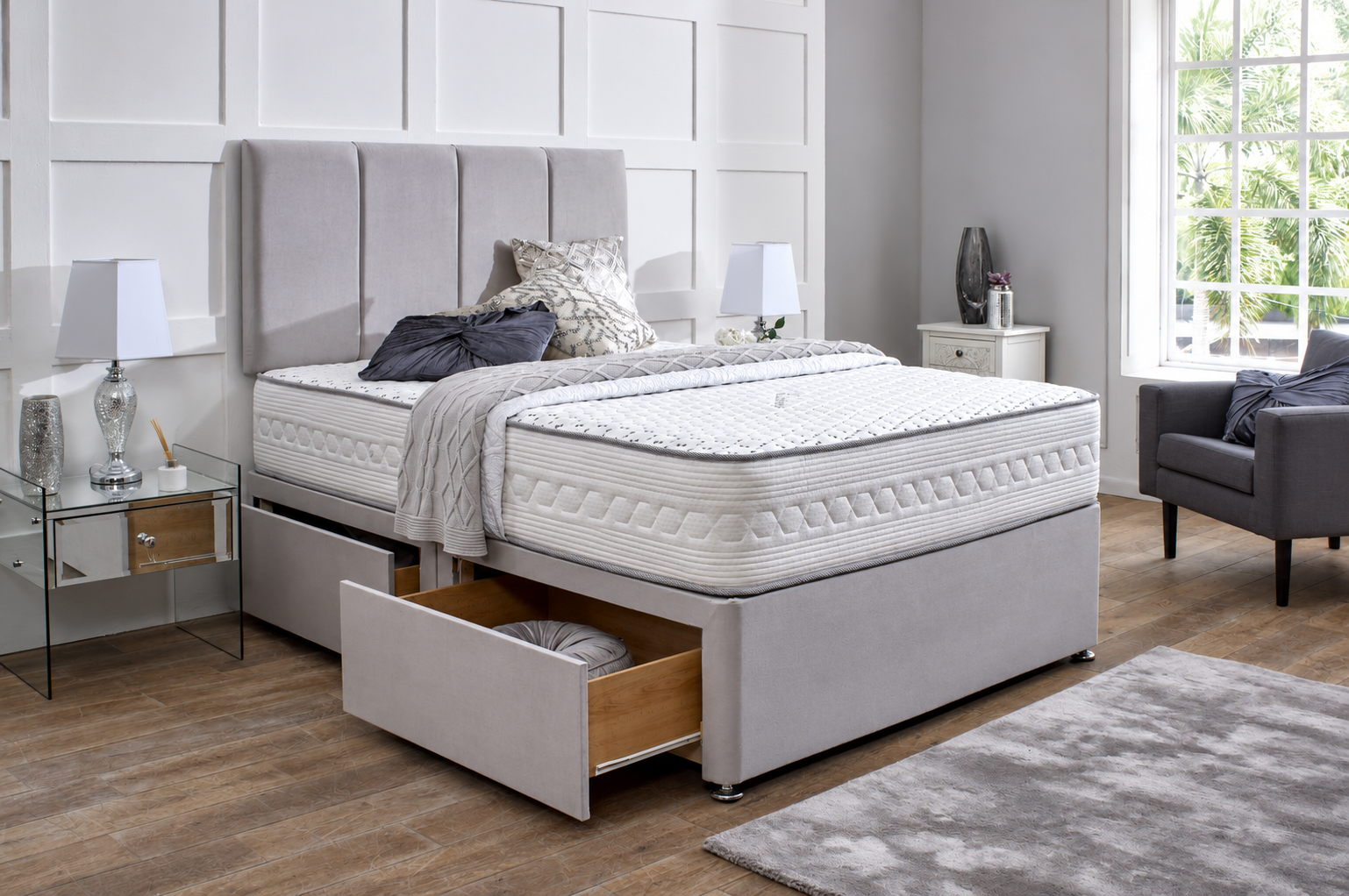Divan bed in Duck egg plush velvet colour 