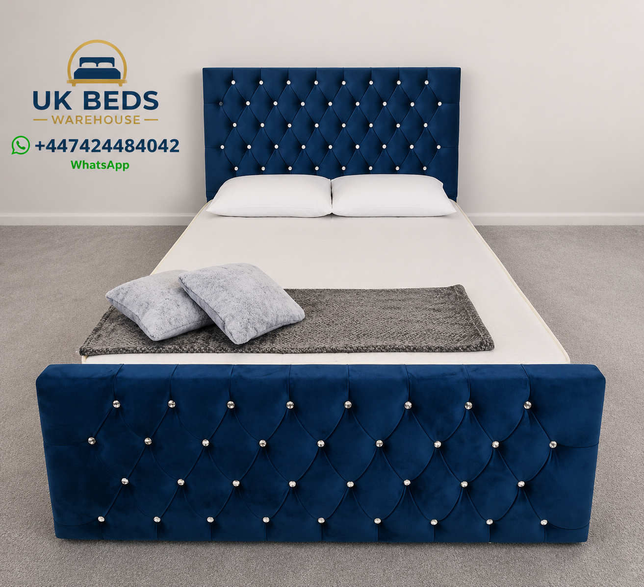 Florida Bed in Saphire Plush velvet colour 