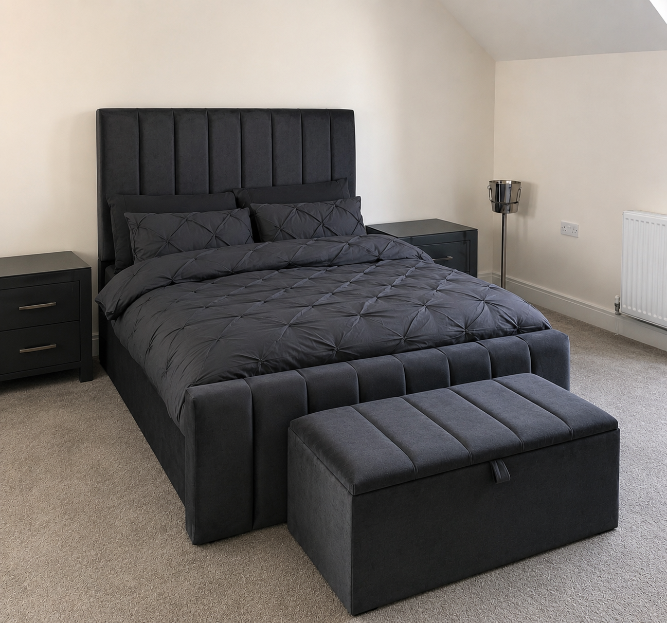 penel bed in black plush colour