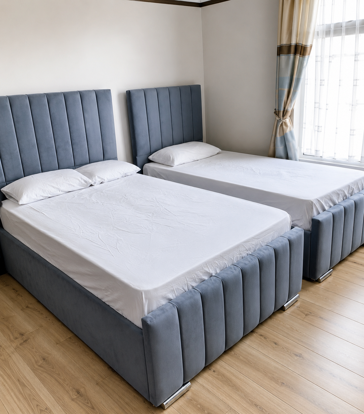 Penel bed in grey plush velvet colour