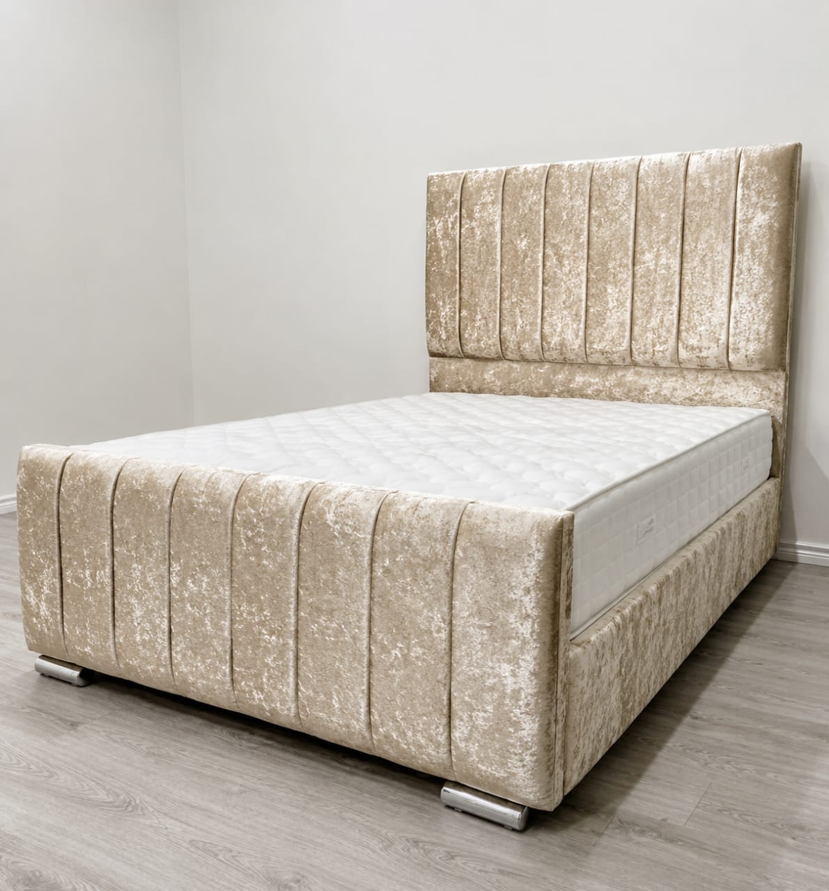 penel bed in champaagne crush velvet colour