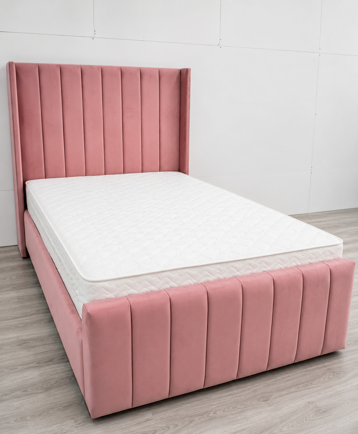 Penel bed in pink plush velvet colour 
