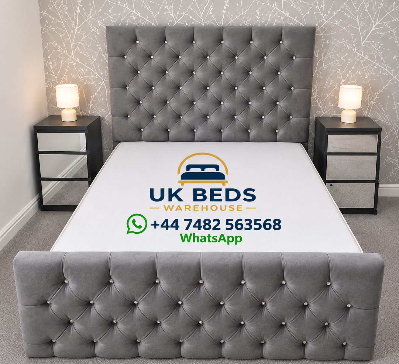 Florida bed in Dark Grey plush velvet Colour | UK Beds Warehouse