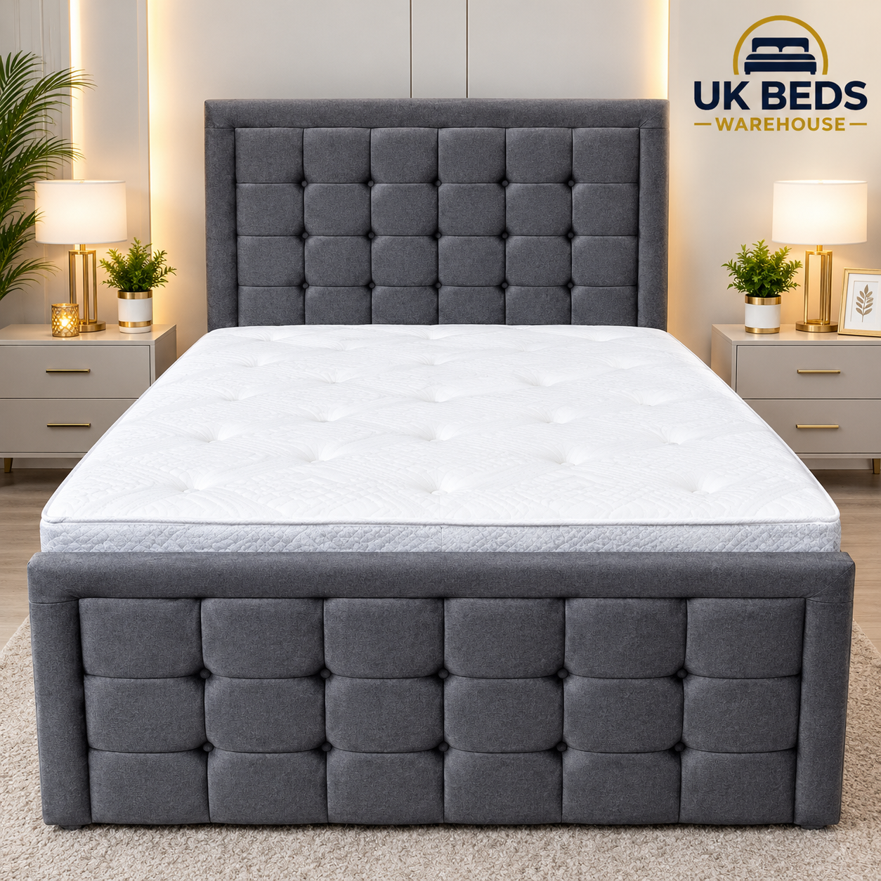 Cubed bed available steel colour with buttones headboard 