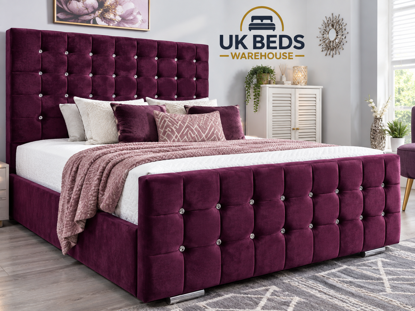 Cubed bed available in maroon plush velvet colour 