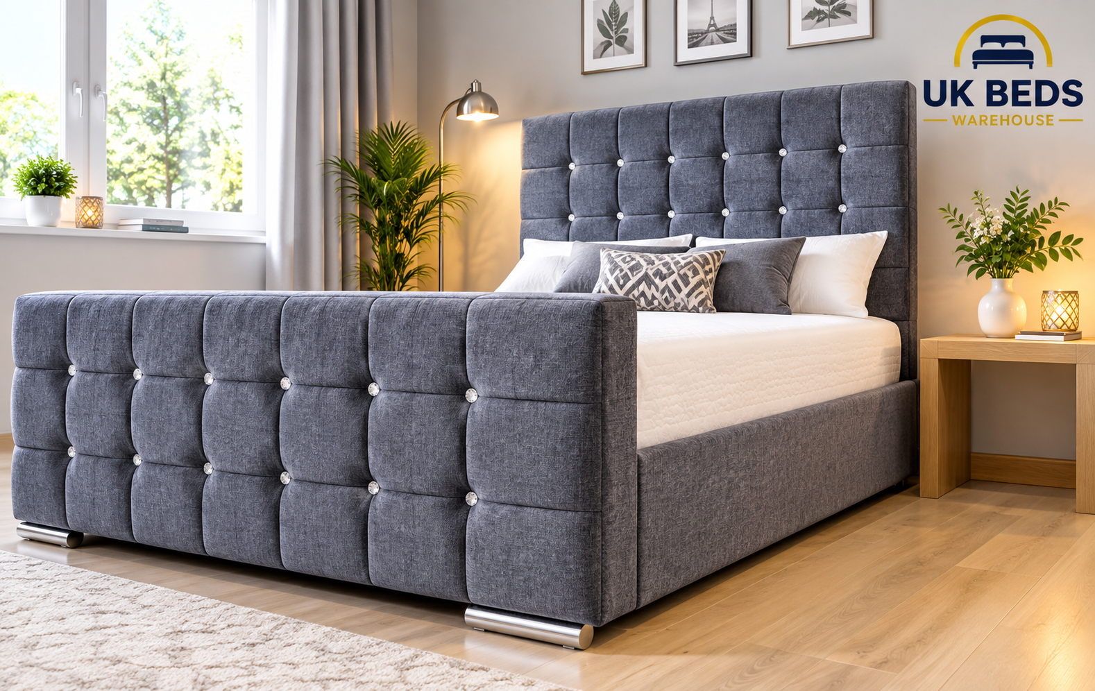 Cubed bed available in steel plush velvet colour 