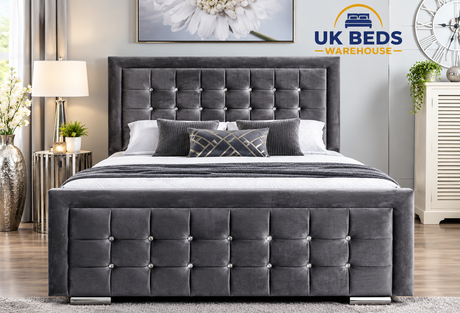 Cubed bed in steel plush velvet colour with headboard, Free home delivery, Cash on delivery 