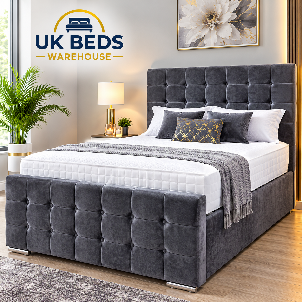 A cubed bed with buttones headboard and mattress, Free delivery in ull over UK 