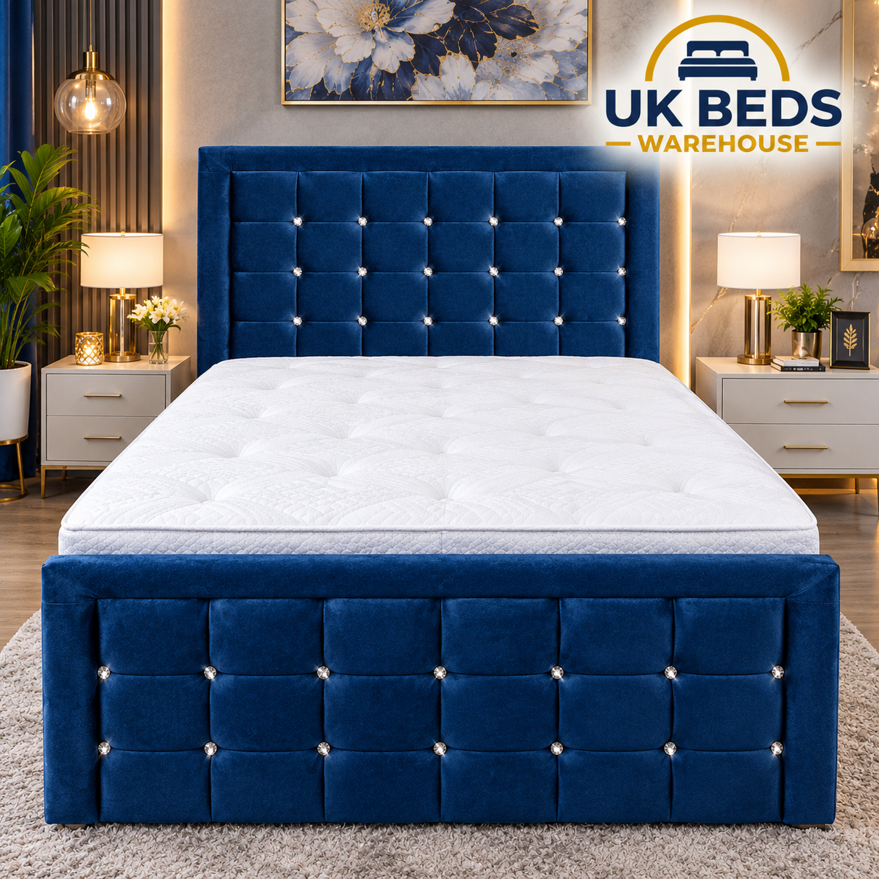 Cubed bed in Blue Plush velvet colour, A brand new unique design 