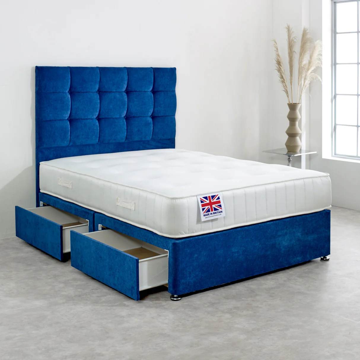Divan bed in Saphire Plush velvet colour 